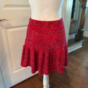 QUEEN OF SPARKLES Red Glitter Mini Skirt